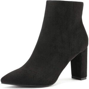 Dream Pairs Women's Black Pointed Toe Fur Lining Block Heel Ankle Booties